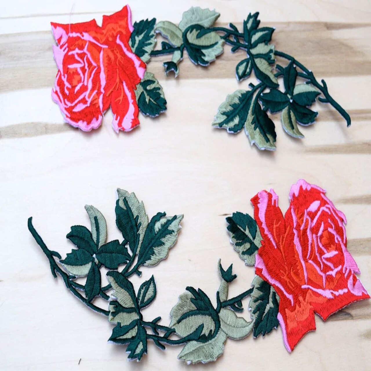 2 Pieces Embroidered Rose Iron On Patches for Clothes Jackets Jeans DIY Crafts Red Color